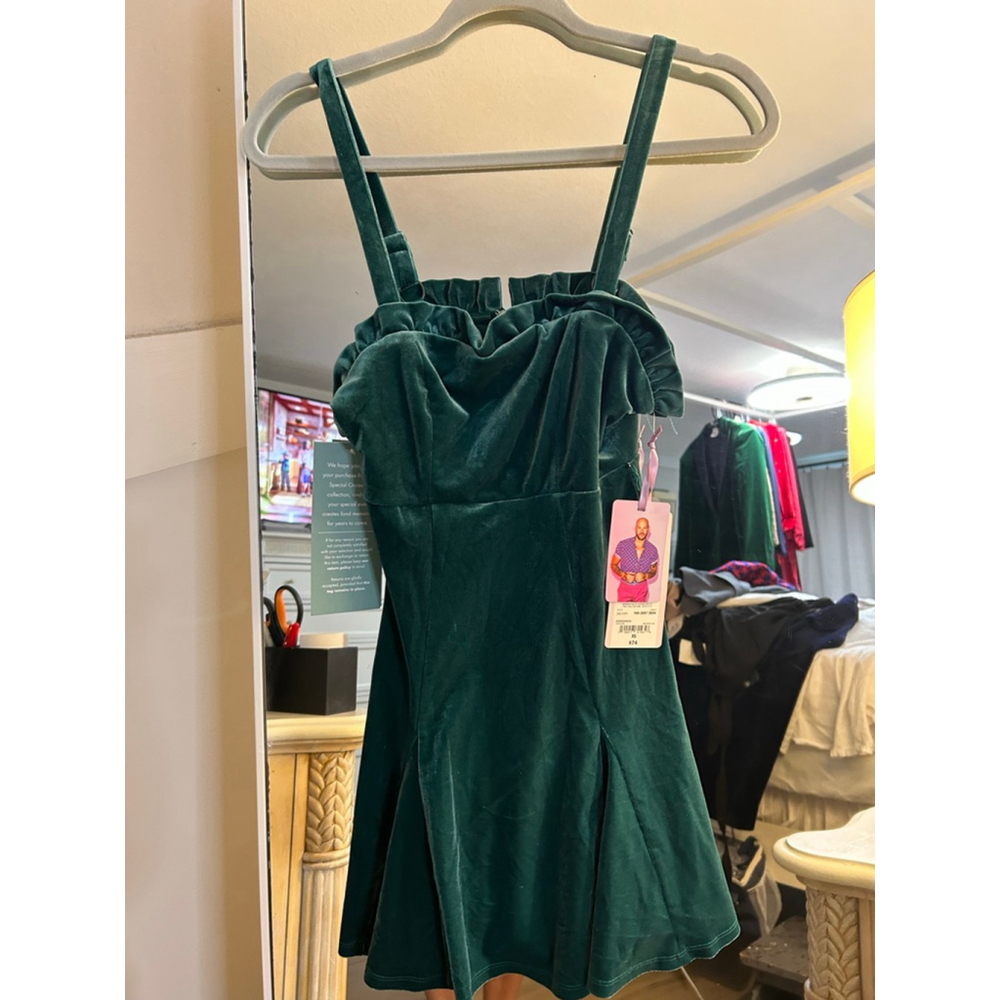 NEW Y2K Johnny Wujek Evergreen Velvet Mini Prom Dress Size XS
